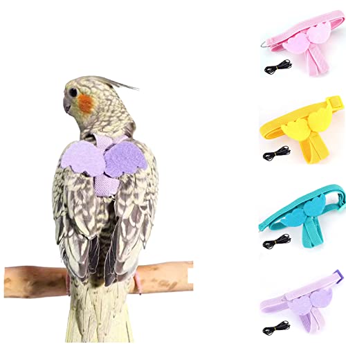 Pet Parrot Bird Harness Leash Adjustable Bird Flying Harness Traction Rope with Cute Wing for Parrots Pigeons Budgerigar Lovebird Cockatiel Mynah Outdoor Training Toy (S, Purple)