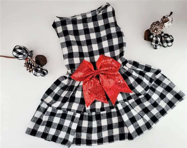 White Buffalo Plaid Christmas Dog Dress, Holiday Dog Dress, Christmas Dog Clothes, Fits Dogs XS to 5XL (XL 18-24lbs)