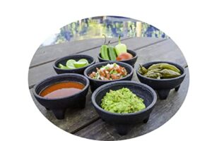 6 pack salsa black molcajete, mexico serving dish, chips, sauce cup, side dish, snack, dip, nuts candy for taco fiesta, perfect for parties, events, or any use! (black, 6 pack)