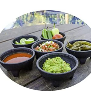 6 Pack Salsa Black Molcajete, Mexico Serving Dish, Chips, Sauce Cup, Side Dish, Snack, Dip, Nuts Candy for Taco Fiesta, Perfect for Parties, Events, or Any Use! (Black, 6 Pack)