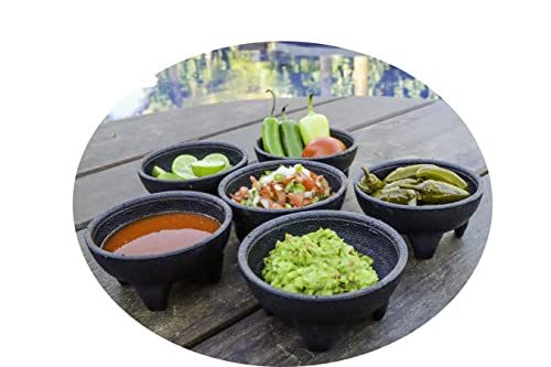 6 Pack Salsa Black Molcajete, Mexico Serving Dish, Chips, Sauce Cup, Side Dish, Snack, Dip, Nuts Candy for Taco Fiesta, Perfect for Parties, Events, or Any Use! (Black, 6 Pack)