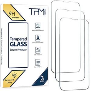 trm tech screen protector tempered glass for apple iphone 13 mini (5.4" inch), case friendly, easy installation, anti-scratch, bubble-free, 9h hardness, clear, retail box - (3-pack)