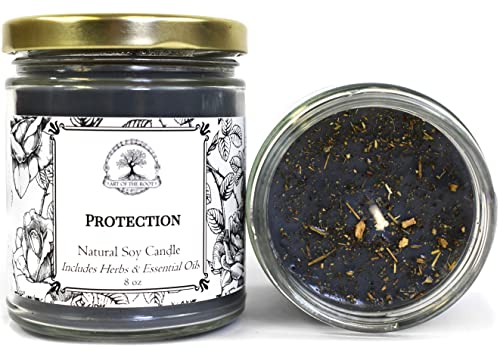 Protection Soy Herbal Candle 9oz | Negativity, Psychic Attacks & Evil Intentions | Wiccan Pagan Hoodoo Conjure