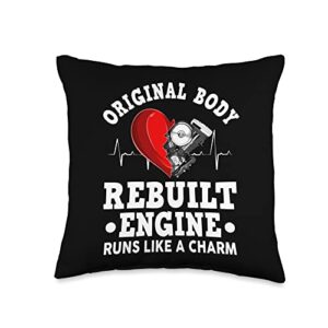 back heart surgery recovery gifts for women open heart surgery original body rebuilt engine throw pillow, 16x16, multicolor