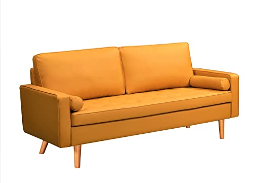 Container Direct US Pride Furniture 69.68'' Wide Faux Leather Modern Luxury Beautifully Style Living Room Removable Cushions and Solid Wood Legs Sofas, Apricot