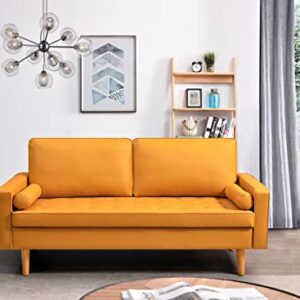 Container Direct US Pride Furniture 69.68'' Wide Faux Leather Modern Luxury Beautifully Style Living Room Removable Cushions and Solid Wood Legs Sofas, Apricot