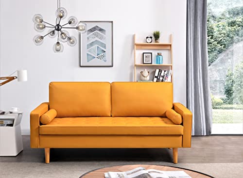 Container Direct US Pride Furniture 69.68'' Wide Faux Leather Modern Luxury Beautifully Style Living Room Removable Cushions and Solid Wood Legs Sofas, Apricot