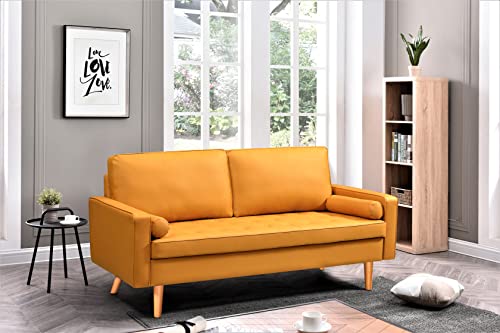 Container Direct US Pride Furniture 69.68'' Wide Faux Leather Modern Luxury Beautifully Style Living Room Removable Cushions and Solid Wood Legs Sofas, Apricot