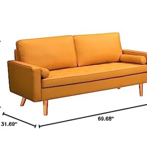 Container Direct US Pride Furniture 69.68'' Wide Faux Leather Modern Luxury Beautifully Style Living Room Removable Cushions and Solid Wood Legs Sofas, Apricot