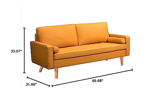 Container Direct US Pride Furniture 69.68'' Wide Faux Leather Modern Luxury Beautifully Style Living Room Removable Cushions and Solid Wood Legs Sofas, Apricot