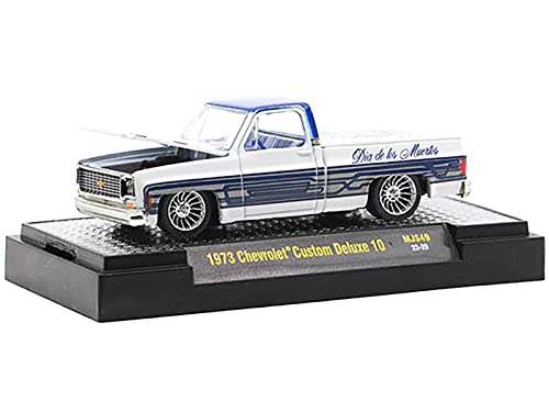 M2 1973 Chevy Custom Deluxe 10 Pickup White Met w/Graphics Dia De Los Muertos Los Angeles LTD ED to 8250 pcs 1/64 Diecast Model Machines 31500-MJS49