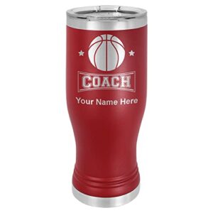 lasergram 20oz vacuum insulated pilsner mug, basketball coach, personalized engraving included (maroon)