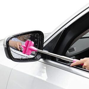saterkali rearview mirror retractable wiper with double-layer brush head, portable cleaning car rearview mirror rain remover for car windshield, window, mirror, glass door pink