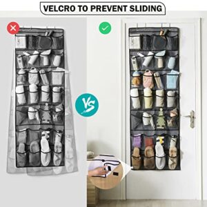 YOUDENOVA 28 Extra Large Mesh Pocket Over-The-Door Shoe Organizer - Closet Space Saver with 4 Metal Hooks for Sneakers, High Heels and Slippers - Fits Behind Doors - Grey