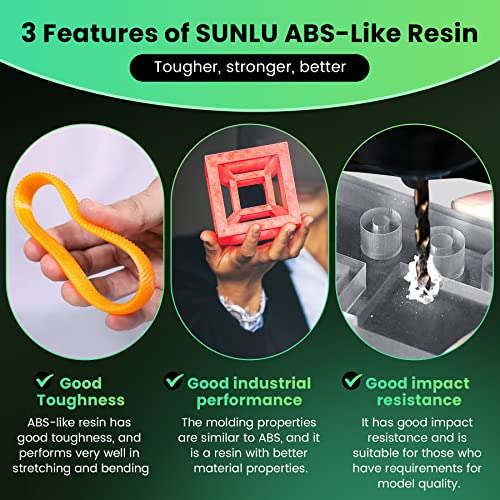 SUNLU 2 KG*2 Bottles ABS-Like 3D Printer Resin, 405nm UV Curing Photopolymer Rapid 3D Resin for 4K 8K LCD/DLP/SLA 3D Printers, Non-Brittle & High Precision & Low Shrinkage, 2000g*2, Grey & Black
