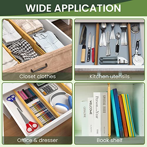 romise Drawer Dividers, Adjustable Bamboo Drawer Organizers, Bamboo Drawer Dividers Kitchen Organizers (15" - 22"), 4 Pack Expandable Drawer Organization Separators for Dresser,Bathroom,Bedroom,Drawer