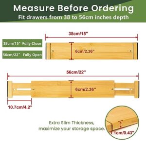 romise Drawer Dividers, Adjustable Bamboo Drawer Organizers, Bamboo Drawer Dividers Kitchen Organizers (15" - 22"), 4 Pack Expandable Drawer Organization Separators for Dresser,Bathroom,Bedroom,Drawer