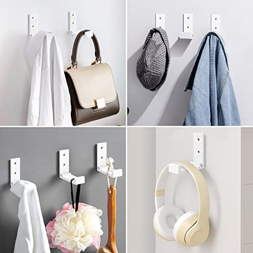 Folding Coat Hooks, 5pcs White Wall Hooks Heavy Duty for Hanging Coat Towel Backpack, Foldable Adhesive Hooks, Headphone Jacket Holder, Aluminum Alloy No Rust Hooks with Screws for Purse Hat Bag Keys