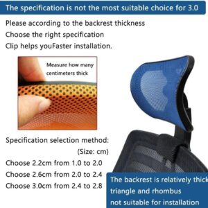 Chair Headrest Pillow Attachment Office Chair Mesh Head Rest Black Mesh Nylon Frame Head Support Cushion Clip Universal Adjustable Angle Head Elastic Pillow,Headrest Only (Blue, 2.6 Fixing Clips)