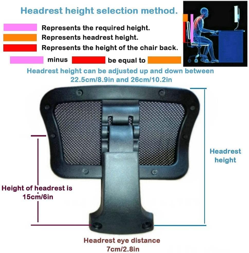 Chair Headrest Pillow Attachment Office Chair Mesh Head Rest Black Mesh Nylon Frame Head Support Cushion Clip Universal Adjustable Height Head Elastic Pillow,Headrest Only (Black, 2.6 Fixing Clips)