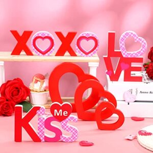 9 pcs valentine's day decor wooden tiered tray love romantic wooden signs happy valentine's day table decor for valentines, shelf, desk home decor and wedding party decoration (heart)