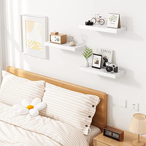 Fixwal Floating Shelf, Set of 3 White Shelves with Invisible Brackets, Decorative Wall Shelves for Bathroom Living Room Bedroom Kitchen Study(15 x5.9 x1.2in)