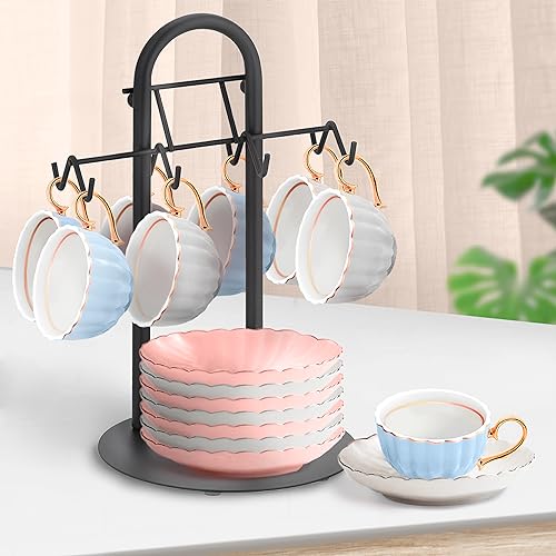 ikloo Metal Small Coffee Cup Stand, Tabletop Coffee Cup Rack Holder, Drying Display Rack, Coffee bar Accessories, Kitchen Counter Organizer, Tea Cup Rack Stand, Cup Rack for Counter Black.