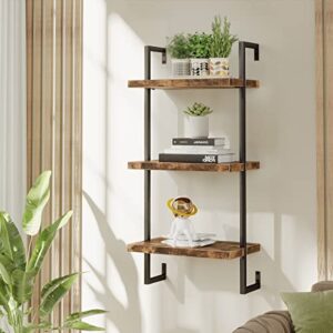 fusunbao floating shelves, wall shelves for living room,bathroom,kitchen,bedroom,3-tier shelves for books/storage/wall decor with 50lbs capacity(antique brown 16inch)