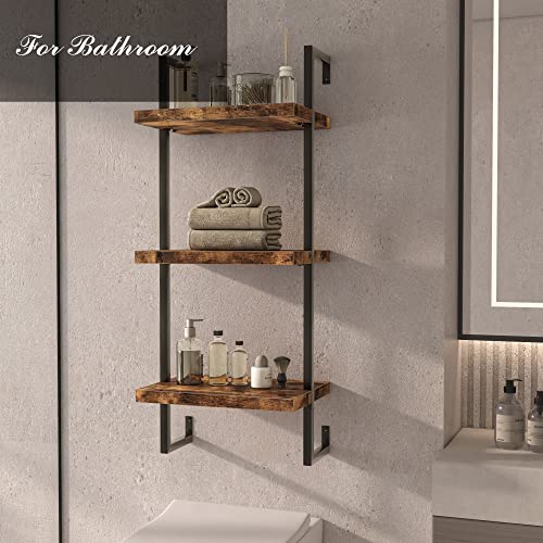 FUSUNBAO Floating Shelves, Wall Shelves for Living Room,Bathroom,Kitchen,Bedroom,3-Tier Shelves for Books/Storage/Wall Decor with 50lbs Capacity(Antique Brown 16inch)