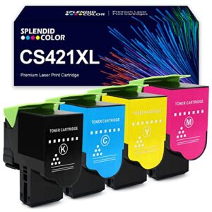 splendidcolor remanufactured 4pk cs421 toner cartridge replacement for lexmark 78c10k0 78c10c0 78c10m0 78c10y0 for lexmark cs421 cs521 cx421 cs421dn cs521dn cx421adn printers.
