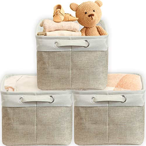 Simple Houseware Large Decorative Fabric Storage Bin Basket for Nursery, 3 Pack, Beige