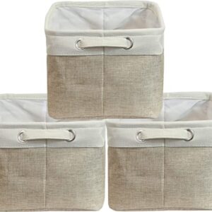 Simple Houseware Large Decorative Fabric Storage Bin Basket for Nursery, 3 Pack, Beige