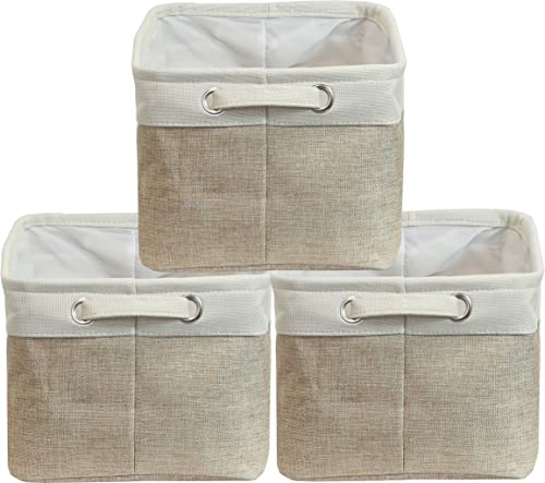 Simple Houseware Large Decorative Fabric Storage Bin Basket for Nursery, 3 Pack, Beige