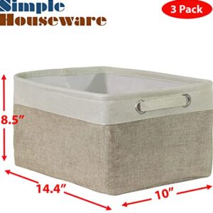 Simple Houseware Large Decorative Fabric Storage Bin Basket for Nursery, 3 Pack, Beige