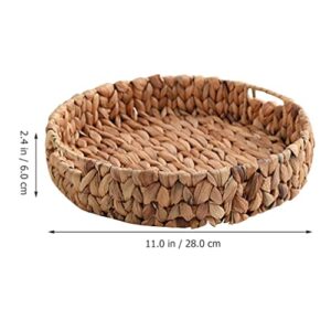 OUNONA Woven Round Fruit Tray Bread Serving Basket Water Hyacinth Storage Baskets Handmade Tabletop Storage Holder Tray Rustic Ottoman Tray for Dinner Breakfast Drinks Snack