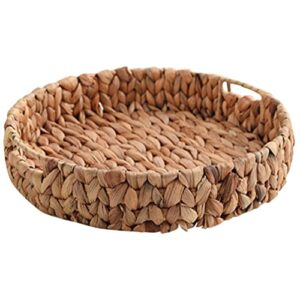 ounona woven round fruit tray bread serving basket water hyacinth storage baskets handmade tabletop storage holder tray rustic ottoman tray for dinner breakfast drinks snack