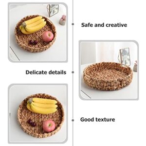 OUNONA Woven Round Fruit Tray Bread Serving Basket Water Hyacinth Storage Baskets Handmade Tabletop Storage Holder Tray Rustic Ottoman Tray for Dinner Breakfast Drinks Snack