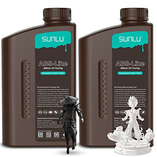 SUNLU 2 KG*2 Bottles ABS-Like 3D Printer Resin, 405nm UV Curing Photopolymer Rapid 3D Resin for 4K 8K LCD/DLP/SLA 3D Printers, Non-Brittle & High Precision & Low Shrinkage, 2000g*2, Black& White