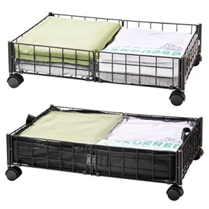 rula under bed storage with wheels,underbed storage containers for bedroom clothes shoes blankets,under the bed shoe storage organizer for bedroom (black, 2pack)