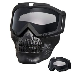 skull motorcycle goggles with removable face mask，anti-uv adjustable mx riding offroad cycling motorbike protective glasses dirt bike atv motocross eyewear racing combat tactical military goggles