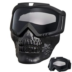 Skull Motorcycle Goggles with Removable Face Mask，Anti-UV Adjustable MX Riding Offroad Cycling Motorbike Protective Glasses Dirt Bike ATV Motocross Eyewear Racing Combat Tactical Military Goggles