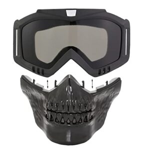 Skull Motorcycle Goggles with Removable Face Mask，Anti-UV Adjustable MX Riding Offroad Cycling Motorbike Protective Glasses Dirt Bike ATV Motocross Eyewear Racing Combat Tactical Military Goggles