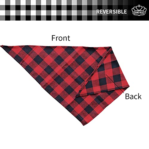 CROWNED BEAUTY Medium Dog Bandana for Small Medium Dogs,Red Black Buffalo Plaid Adjustable Reversible Triangle Holiday Cutton Scarves DB09-M