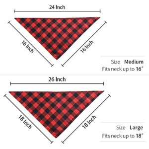 CROWNED BEAUTY Medium Dog Bandana for Small Medium Dogs,Red Black Buffalo Plaid Adjustable Reversible Triangle Holiday Cutton Scarves DB09-M