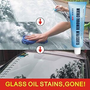 DIZHIGE New Car Glass Oil Film Cleaner, Car Glass Oil Film Remover, Glass Oil Film Removing Paste, Car Windshield Oil Film Cleaner, Glass Stripper Water Spot Remover with Sponge, 20g (1PCS)