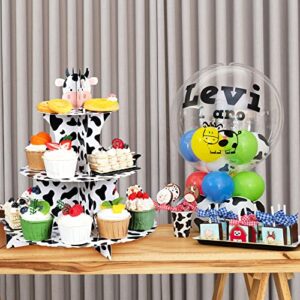 Farm Animal Cow Print Cupcake Stand Cow Print Party Supplies 3 Tier Cupcake Holder Cardboard Cupcake Stand Cow Print Decor Cow Themed Party Decorations for Baby Shower Birthday Party Supplies (1 Set)