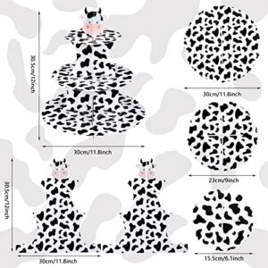 Farm Animal Cow Print Cupcake Stand Cow Print Party Supplies 3 Tier Cupcake Holder Cardboard Cupcake Stand Cow Print Decor Cow Themed Party Decorations for Baby Shower Birthday Party Supplies (1 Set)