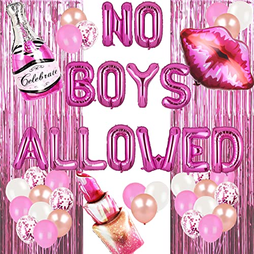 No Boys Allowed Balloons Pink Girls Night Party Banner You Are Like Really Pretty/Ladies Night/Pajama Mean Girls/Makeup Sleep Spa Themed Decor for Bridal Shower/Bachelorette Party Supplies Decorations