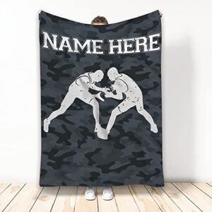 OhaPrints Custom Black Camo Pattern Wrestling Lover Wrestler Gifts Personalized Name Soft Sherpa Throw Blankets Cozy Fuzzy Fleece Throws for Tv Sofa Couch Comfy Fluffy Blanket 30X40 50X60 60X80