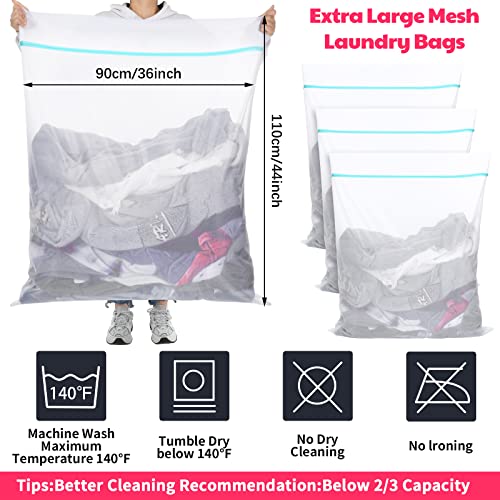 4 Pieces Extra Large Mesh Laundry Bags 44 In x 36 In Oversize Laundry Bag for Washing Machine Heavy Duty Net Washing Bags with Zipper for Big Clothes Household Bed Sheet Travel Storage Organize Bag